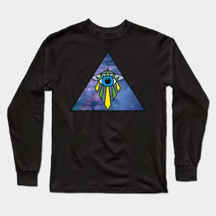 Illuminati Pyramid UFO Eye Art Deco Geometric Galaxy Starry Sky Space Long Sleeve T-Shirt